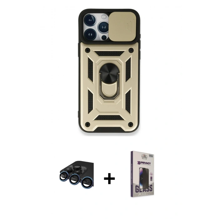 MARSİLYAN™- iPhone 15 Pro Max Kılıf Ahenk Klasik - Siyah Bilvis Hayalet Cam Ekran Koruyucu + Raze Metal Kamera Lens - LT