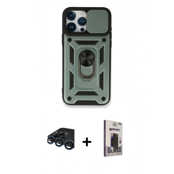 MARSİLYAN™- iPhone 15 Pro Max Kılıf Ahenk Klasik - Siyah Bilvis Hayalet Cam Ekran Koruyucu + Raze Metal Kamera Lens - LT