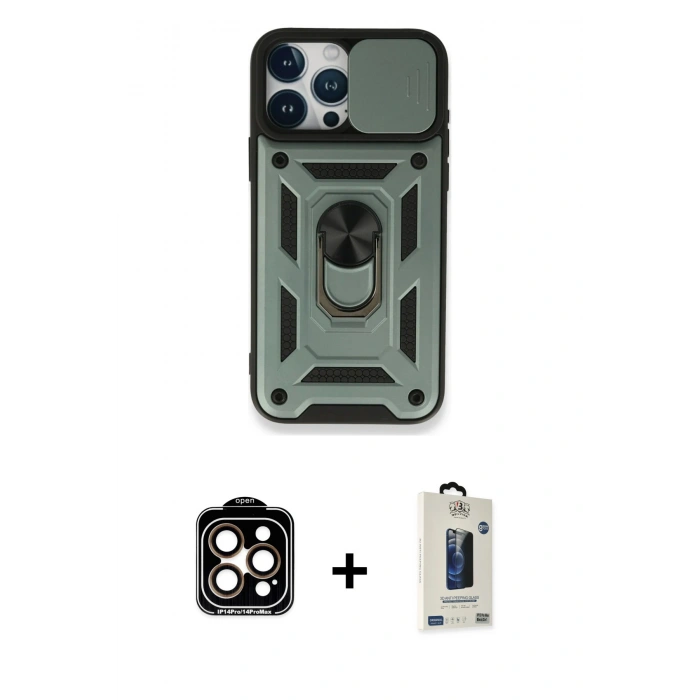 MARSİLYAN™- iPhone 15 Pro Max Kılıf Ahenk Klasik - Siyah Bilvis Hayalet Cam Ekran Koruyucu + PVD Metal Kamera Lens - TU