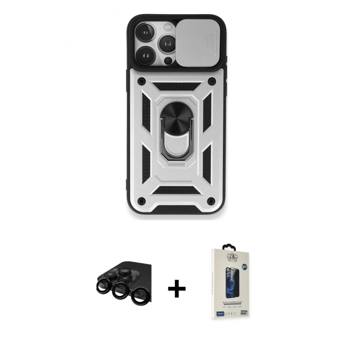 MARSİLYAN™- iPhone 15 Pro Max Kılıf Ahenk Klasik - Siyah Bilvis Hayalet Cam Ekran Koruyucu + Raze Metal Kamera Lens - SH