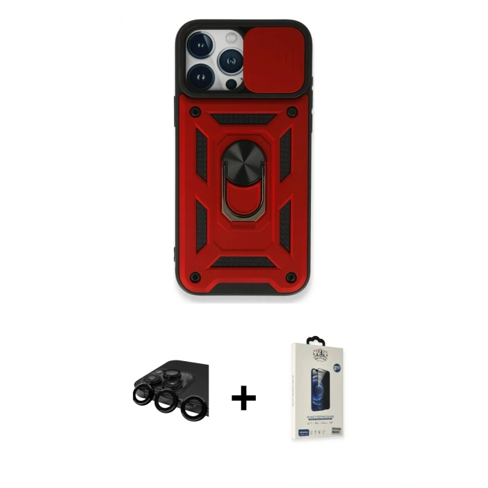MARSİLYAN™- iPhone 15 Pro Max Kılıf Ahenk Klasik - Siyah Bilvis Hayalet Cam Ekran Koruyucu + Raze Metal Kamera Lens - SH
