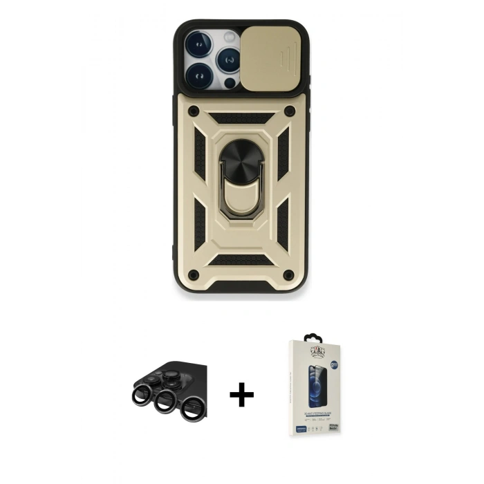MARSİLYAN™- iPhone 15 Pro Max Kılıf Ahenk Klasik - Siyah Bilvis Hayalet Cam Ekran Koruyucu + Raze Metal Kamera Lens - TMGI