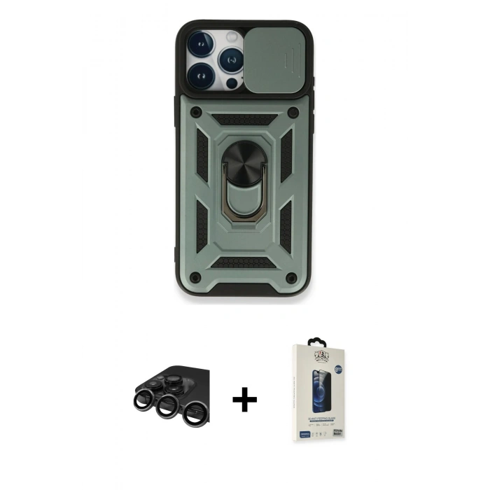 MARSİLYAN™- iPhone 15 Pro Max Kılıf Ahenk Klasik - Siyah Bilvis Hayalet Cam Ekran Koruyucu + Raze Metal Kamera Lens - TMGI