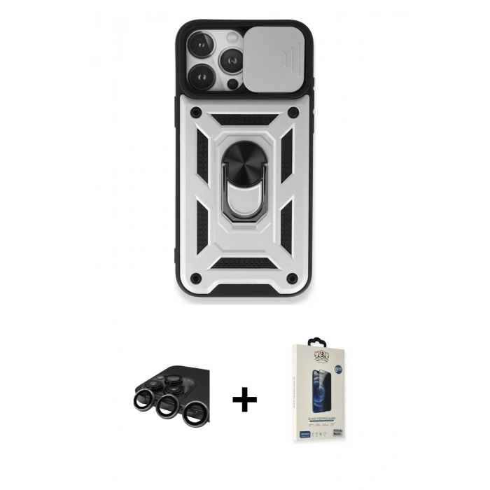 MARSİLYAN™- iPhone 15 Pro Max Kılıf Ahenk Klasik - Siyah Bilvis Hayalet Cam Ekran Koruyucu + Raze Metal Kamera Lens - TMGI
