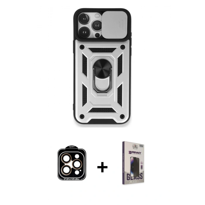MARSİLYAN™- iPhone 15 Pro Max Kılıf Ahenk Klasik - Siyah Bilvis Hayalet Cam Ekran Koruyucu + PVD Metal Kamera Lens - TU