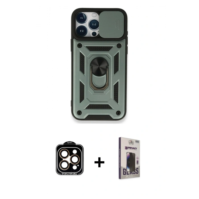 MARSİLYAN™- iPhone 15 Pro Max Kılıf Ahenk Klasik - Siyah Bilvis Hayalet Cam Ekran Koruyucu + PVD Metal Kamera Lens - TU