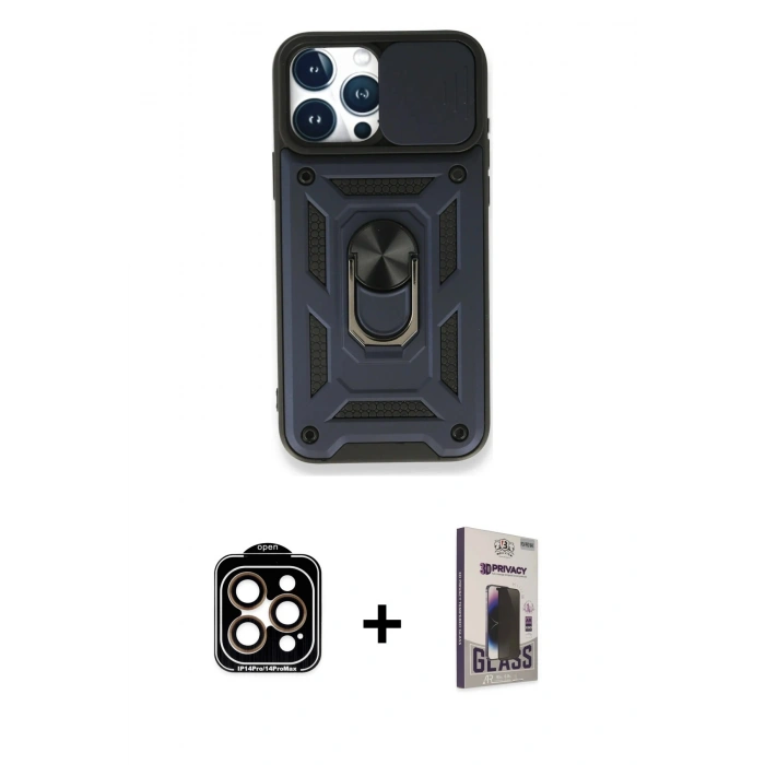 MARSİLYAN™- iPhone 15 Pro Max Kılıf Ahenk Klasik - Siyah Bilvis Hayalet Cam Ekran Koruyucu + PVD Metal Kamera Lens - TU