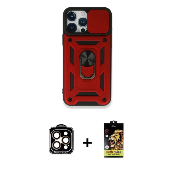 MARSİLYAN™- iPhone 15 Pro Max Kılıf Ahenk Klasik - Siyah Buffer Cam Ekran Koruyucu + PVD Metal Kamera Lens - TU