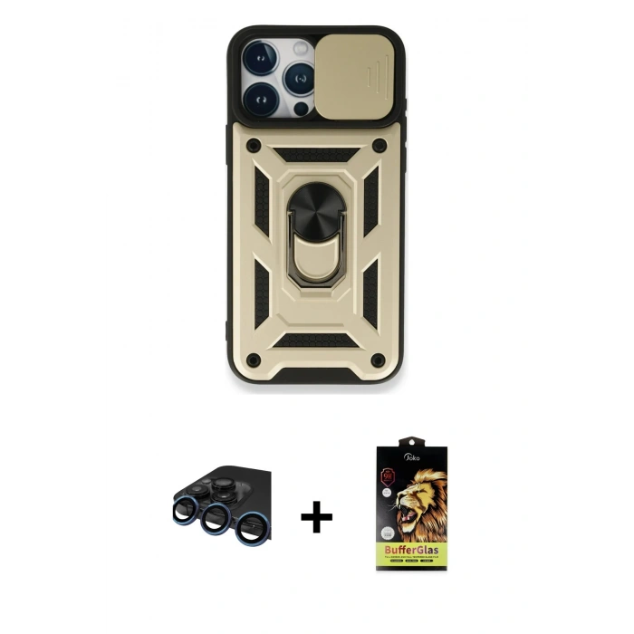MARSİLYAN™- iPhone 15 Pro Max Kılıf Ahenk Klasik - Siyah Buffer Cam Ekran Koruyucu + Raze Metal Kamera Lens - LT