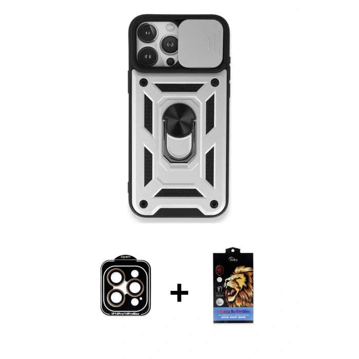 MARSİLYAN™- iPhone 15 Pro Max Kılıf Ahenk Klasik - Siyah Buffer Hayalet Cam Ekran Koruyucu + PVD Metal Kamera Lens - TU