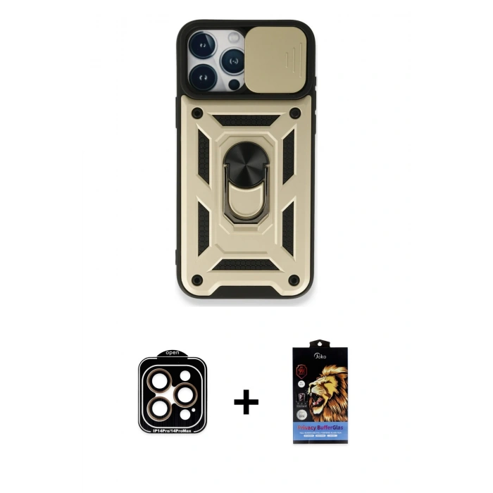 MARSİLYAN™- iPhone 15 Pro Max Kılıf Ahenk Klasik - Siyah Buffer Hayalet Cam Ekran Koruyucu + PVD Metal Kamera Lens - TU