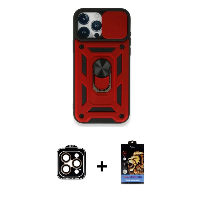 MARSİLYAN™- iPhone 15 Pro Max Kılıf Ahenk Klasik - Siyah Buffer Hayalet Cam Ekran Koruyucu + PVD Metal Kamera Lens - TU