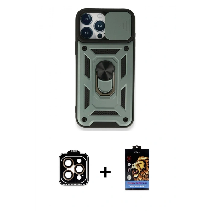 MARSİLYAN™- iPhone 15 Pro Max Kılıf Ahenk Klasik - Siyah Buffer Hayalet Cam Ekran Koruyucu + PVD Metal Kamera Lens - TU