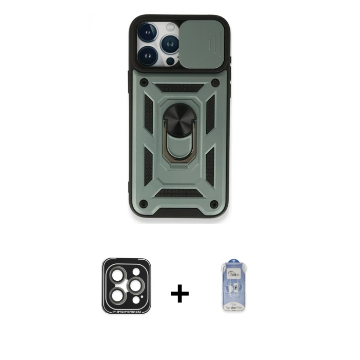 MARSİLYAN™- iPhone 15 Pro Max Kılıf Ahenk Klasik - Siyah Joko Magic 5D Cam + PVD Metal Kamera Lens - GI