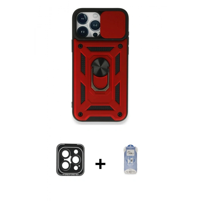 MARSİLYAN™- iPhone 15 Pro Max Kılıf Ahenk Klasik - Siyah Joko Magic 5D Cam + PVD Metal Kamera Lens - SH