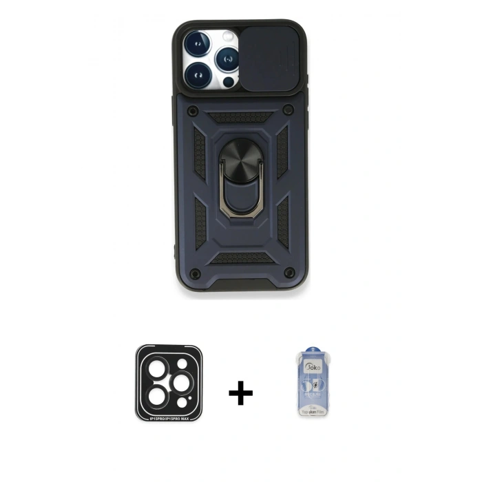MARSİLYAN™- iPhone 15 Pro Max Kılıf Ahenk Klasik - Siyah Joko Magic 5D Cam + PVD Metal Kamera Lens - SH