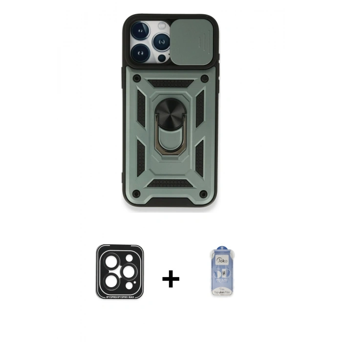 MARSİLYAN™- iPhone 15 Pro Max Kılıf Ahenk Klasik - Siyah Joko Magic 5D Cam + PVD Metal Kamera Lens - SH
