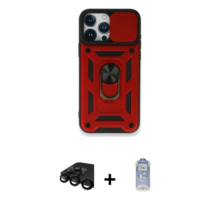 MARSİLYAN™- iPhone 15 Pro Max Kılıf Ahenk Klasik - Siyah Joko Magic 5D Cam + Raze Metal Kamera Lens - SH