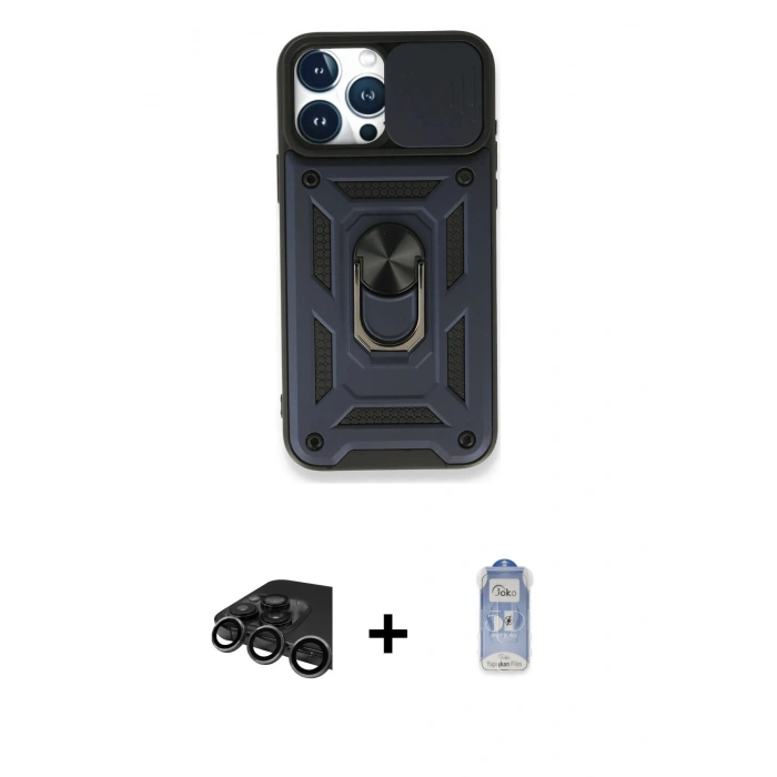 MARSİLYAN™- iPhone 15 Pro Max Kılıf Ahenk Klasik - Siyah Joko Magic 5D Cam + Raze Metal Kamera Lens - TMGI