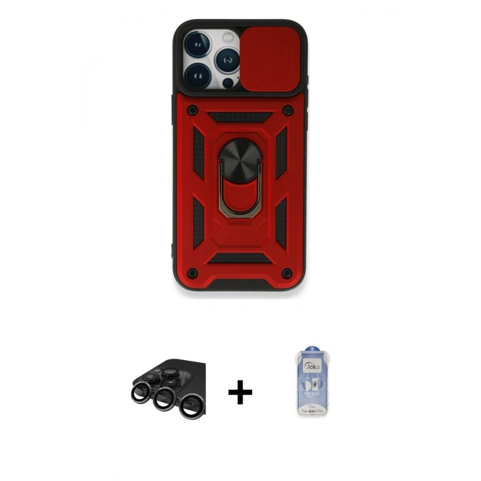 MARSİLYAN™- iPhone 15 Pro Max Kılıf Ahenk Klasik - Siyah Joko Magic 5D Cam + Raze Metal Kamera Lens - TMGI