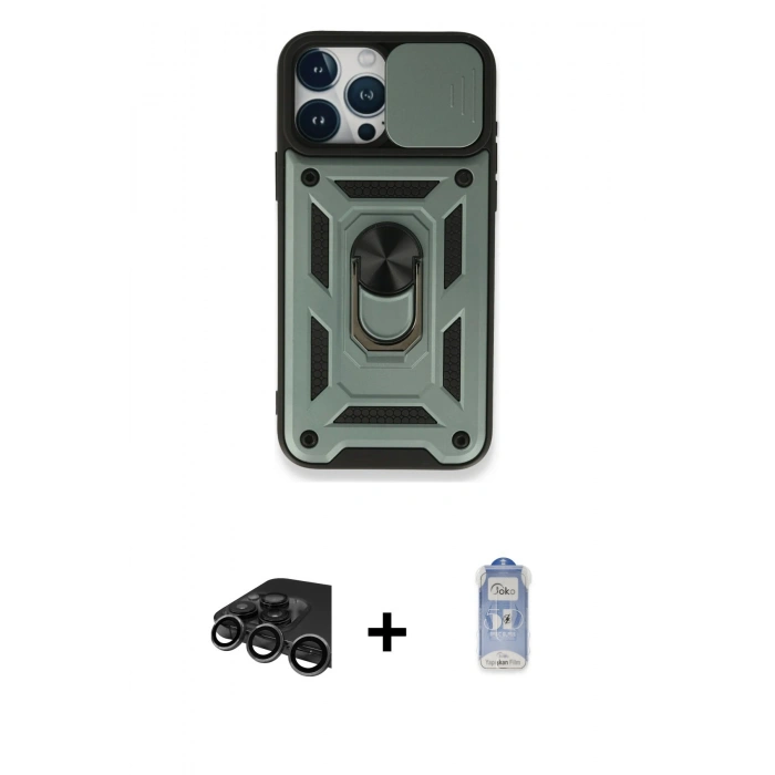 MARSİLYAN™- iPhone 15 Pro Max Kılıf Ahenk Klasik - Siyah Joko Magic 5D Cam + Raze Metal Kamera Lens - TMGI