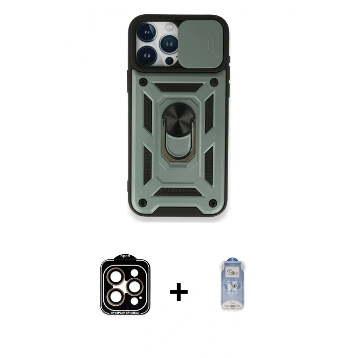 MARSİLYAN™- iPhone 15 Pro Max Kılıf Ahenk Klasik - Siyah Joko Magic 5D Cam + PVD Metal Kamera Lens - TU