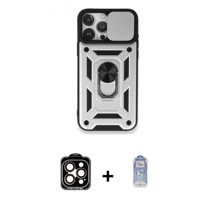 MARSİLYAN™- iPhone 15 Pro Max Kılıf Ahenk Klasik - Siyah Joko Magic 5D Cam + PVD Metal Kamera Lens - TU