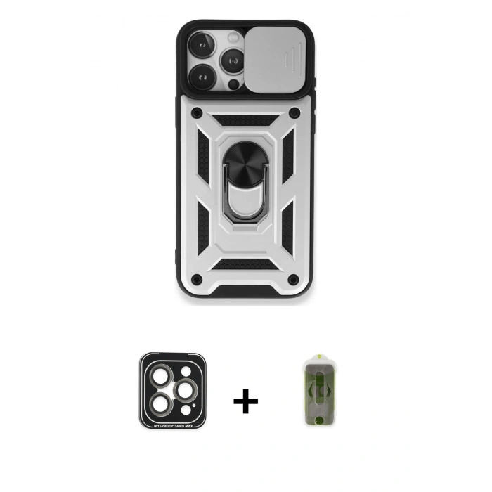 MARSİLYAN™- iPhone 15 Pro Max Kılıf Ahenk Klasik - Siyah Joko Magic 5D Hayalet Cam + PVD Metal Kamera Lens - GI