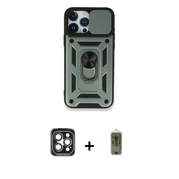 MARSİLYAN™- iPhone 15 Pro Max Kılıf Ahenk Klasik - Siyah Joko Magic 5D Hayalet Cam + PVD Metal Kamera Lens - GI