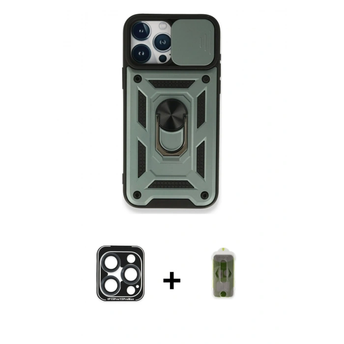 MARSİLYAN™- iPhone 15 Pro Max Kılıf Ahenk Klasik - Siyah Joko Magic 5D Hayalet Cam + PVD Metal Kamera Lens - LT