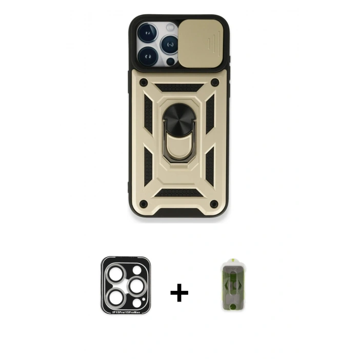 MARSİLYAN™- iPhone 15 Pro Max Kılıf Ahenk Klasik - Siyah Joko Magic 5D Hayalet Cam + PVD Metal Kamera Lens - GS