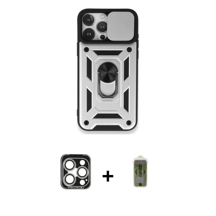 MARSİLYAN™- iPhone 15 Pro Max Kılıf Ahenk Klasik - Siyah Joko Magic 5D Hayalet Cam + PVD Metal Kamera Lens - GS