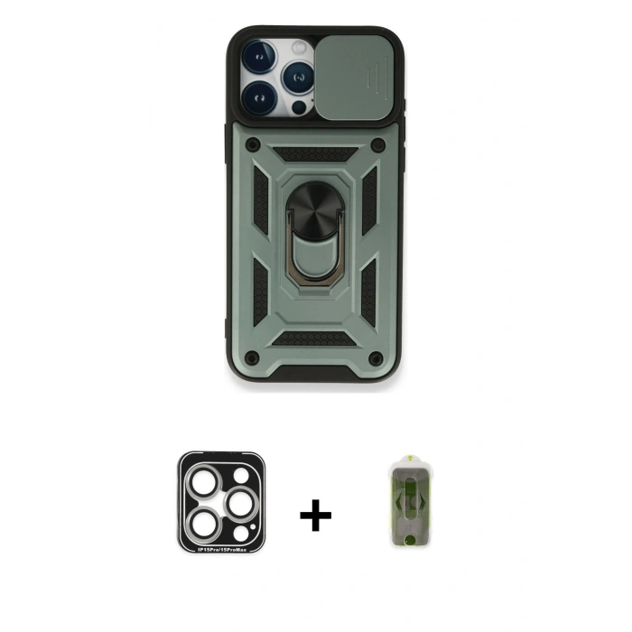 MARSİLYAN™- iPhone 15 Pro Max Kılıf Ahenk Klasik - Siyah Joko Magic 5D Hayalet Cam + PVD Metal Kamera Lens - GS