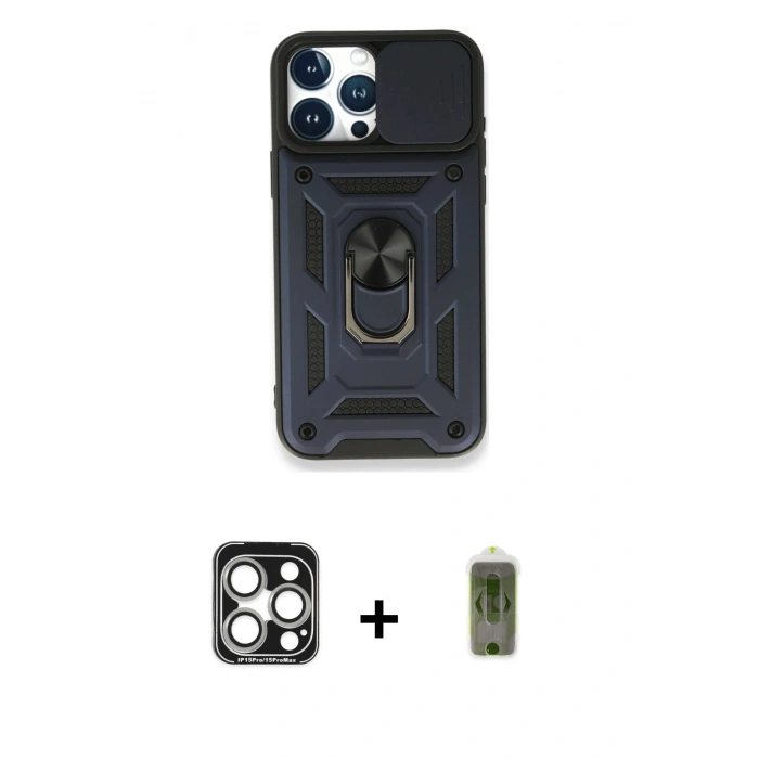 MARSİLYAN™- iPhone 15 Pro Max Kılıf Ahenk Klasik - Siyah Joko Magic 5D Hayalet Cam + PVD Metal Kamera Lens - GS
