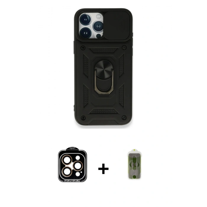 MARSİLYAN™- iPhone 15 Pro Max Kılıf Ahenk Klasik - Siyah Joko Magic 5D Hayalet Cam + PVD Metal Kamera Lens - TU