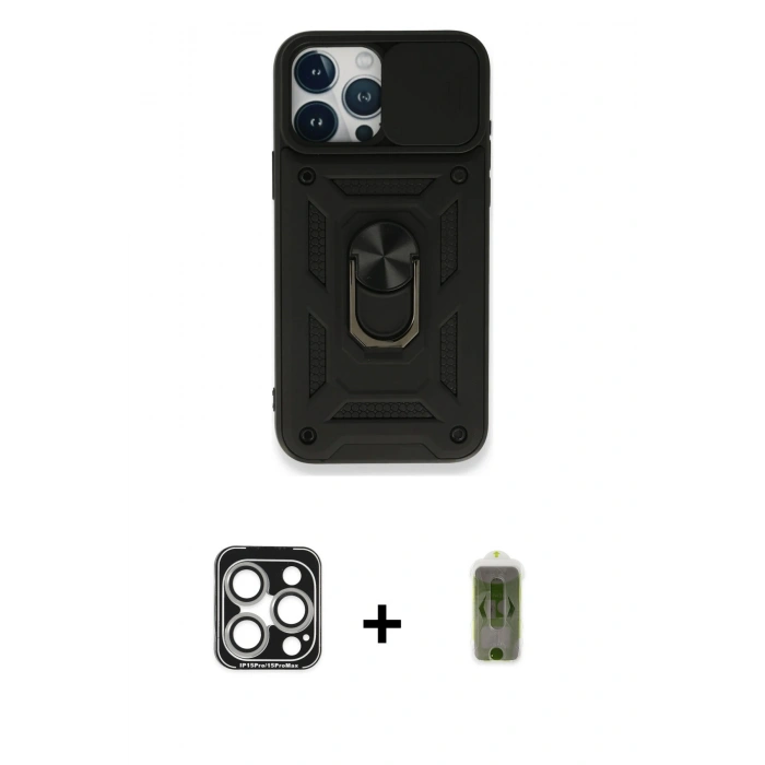 MARSİLYAN™- iPhone 15 Pro Max Kılıf Ahenk Klasik - Siyah Joko Magic 5D Hayalet Cam + PVD Metal Kamera Lens - GS