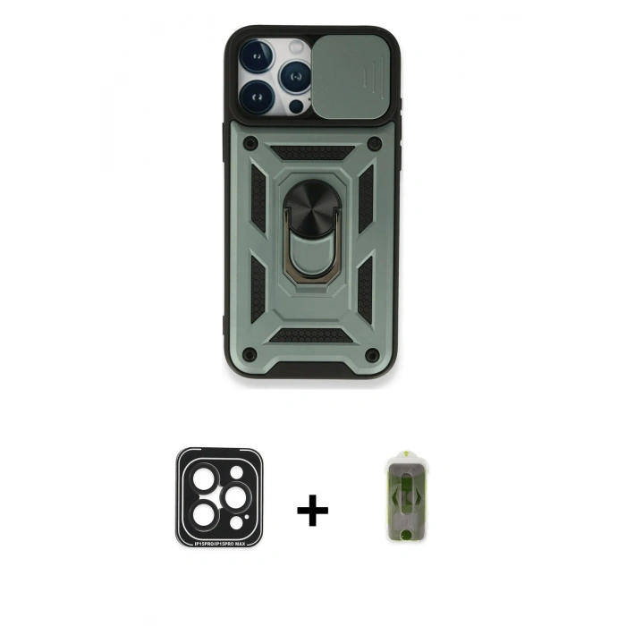 MARSİLYAN™- iPhone 15 Pro Max Kılıf Ahenk Klasik - Siyah Joko Magic 5D Hayalet Cam + PVD Metal Kamera Lens - SH