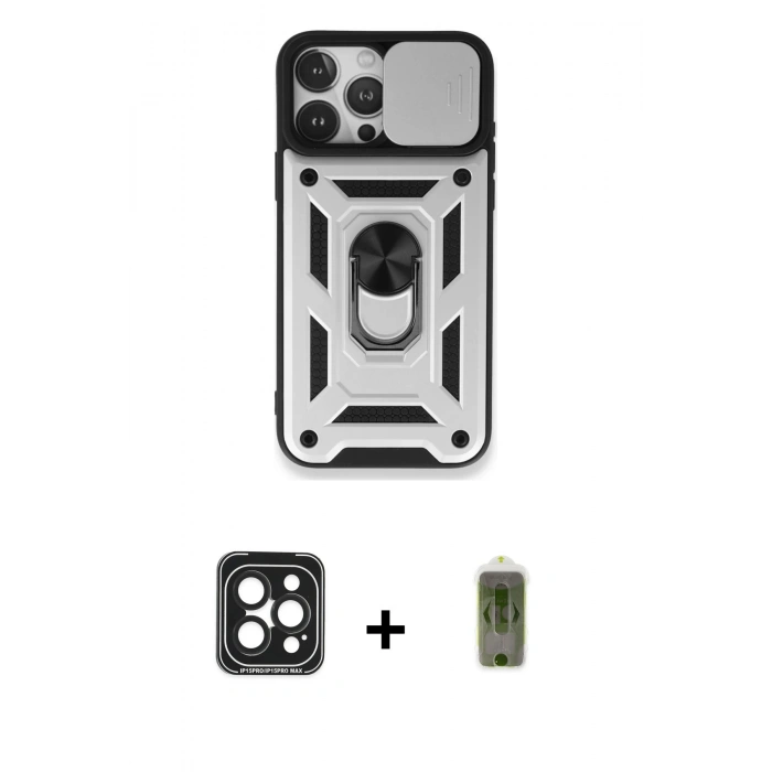 MARSİLYAN™- iPhone 15 Pro Max Kılıf Ahenk Klasik - Siyah Joko Magic 5D Hayalet Cam + PVD Metal Kamera Lens - SH