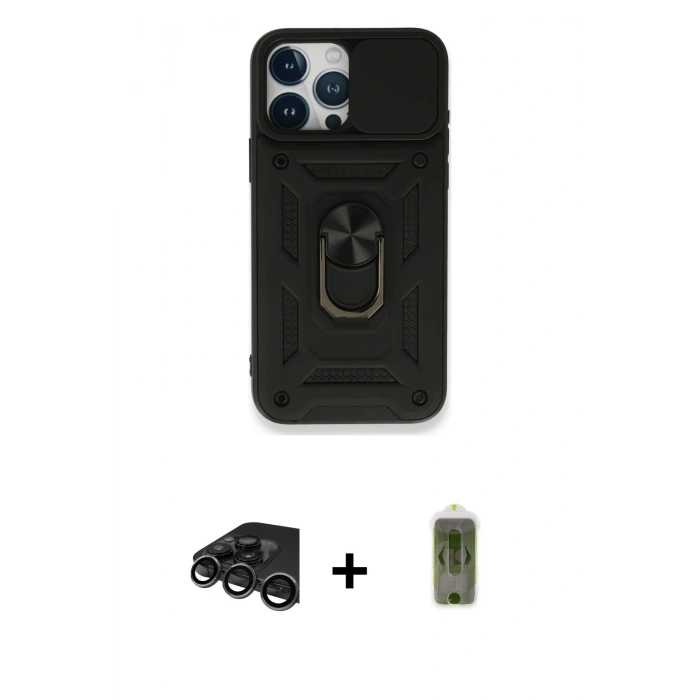 MARSİLYAN™- iPhone 15 Pro Max Kılıf Ahenk Klasik - Siyah Joko Magic 5D Hayalet Cam + Titanyum Gri Raze Metal Kamera Lens