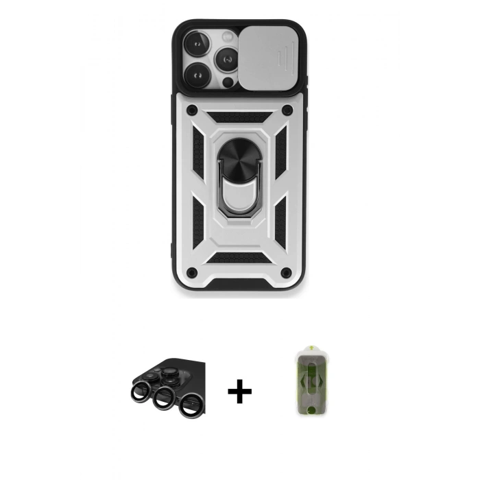MARSİLYAN™- iPhone 15 Pro Max Kılıf Ahenk Klasik - Siyah Joko Magic 5D Hayalet Cam + Titanyum Gri Raze Metal Kamera Lens
