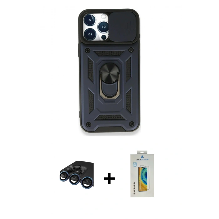 MARSİLYAN™- iPhone 15 Pro Max Kılıf Ahenk Klasik - Siyah Polymer Nano Ekran Koruyucu + Raze Metal Kamera Lens - LT