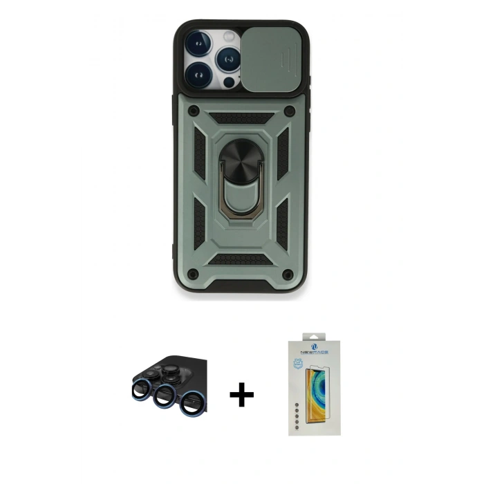 MARSİLYAN™- iPhone 15 Pro Max Kılıf Ahenk Klasik - Siyah Polymer Nano Ekran Koruyucu + Raze Metal Kamera Lens - LT
