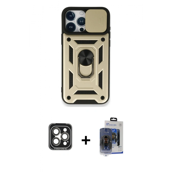 MARSİLYAN™- iPhone 15 Pro Max Kılıf Ahenk Klasik - Siyah Vanessa Magic Cam + PVD Metal Kamera Lens - GI