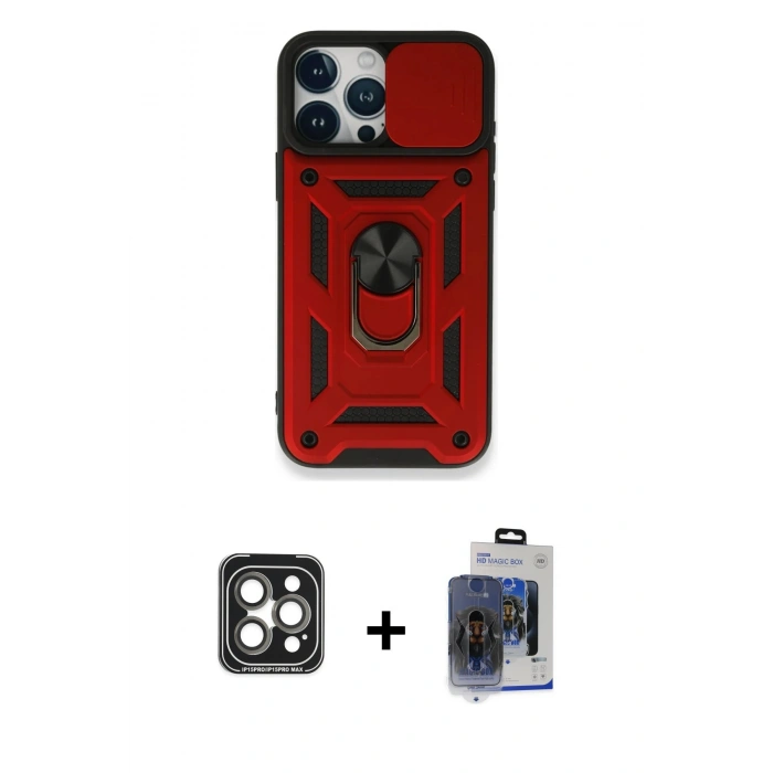 MARSİLYAN™- iPhone 15 Pro Max Kılıf Ahenk Klasik - Siyah Vanessa Magic Cam + PVD Metal Kamera Lens - GI