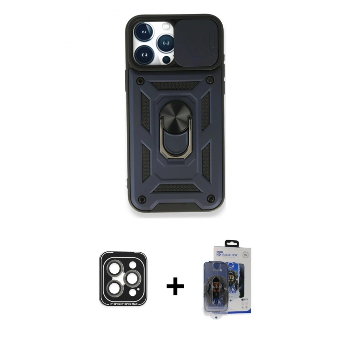 MARSİLYAN™- iPhone 15 Pro Max Kılıf Ahenk Klasik - Siyah Vanessa Magic Cam + PVD Metal Kamera Lens - GI