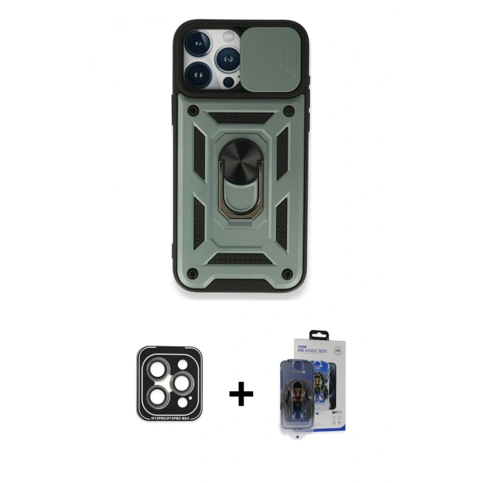 MARSİLYAN™- iPhone 15 Pro Max Kılıf Ahenk Klasik - Siyah Vanessa Magic Cam + PVD Metal Kamera Lens - GI