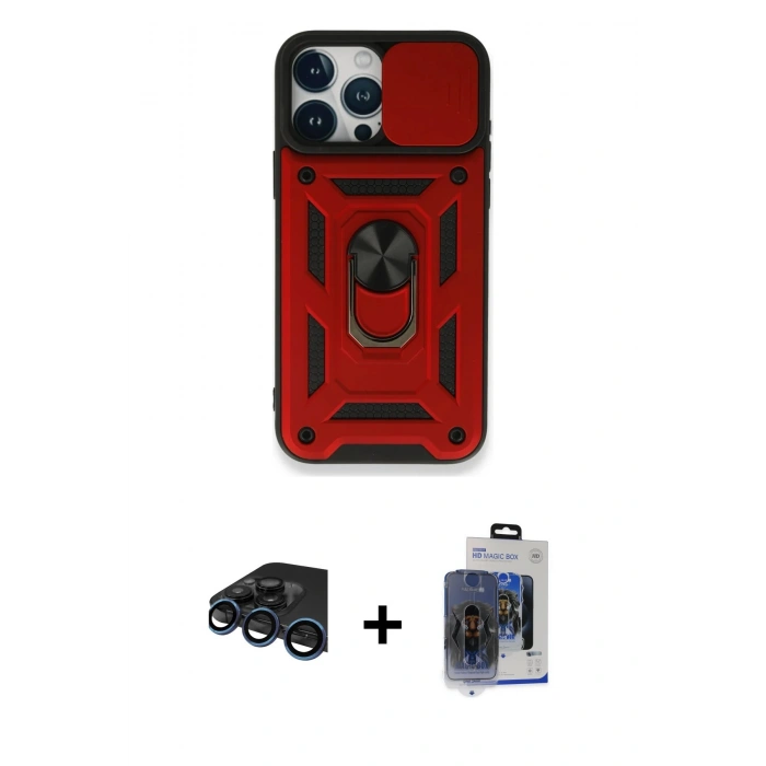 MARSİLYAN™- iPhone 15 Pro Max Kılıf Ahenk Klasik - Siyah Vanessa Magic Cam + Raze Metal Kamera Lens - LT