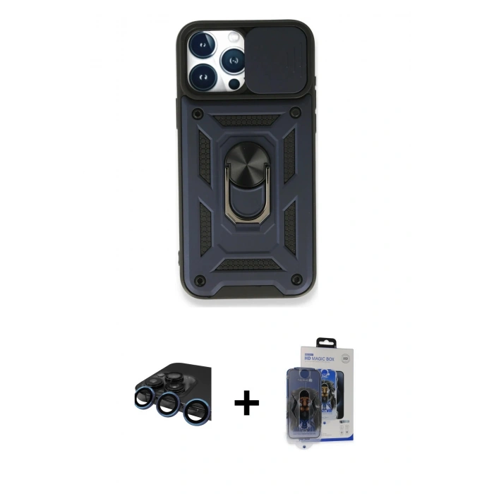 MARSİLYAN™- iPhone 15 Pro Max Kılıf Ahenk Klasik - Siyah Vanessa Magic Cam + Raze Metal Kamera Lens - LT
