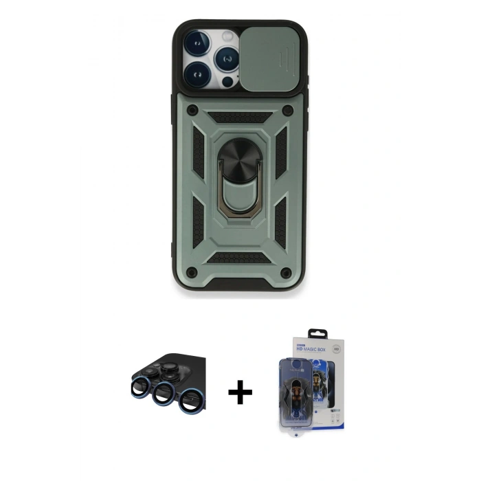 MARSİLYAN™- iPhone 15 Pro Max Kılıf Ahenk Klasik - Siyah Vanessa Magic Cam + Raze Metal Kamera Lens - LT