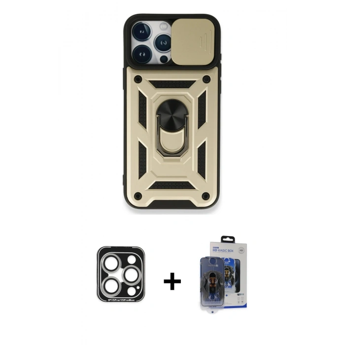 MARSİLYAN™- iPhone 15 Pro Max Kılıf Ahenk Klasik - Siyah Vanessa Magic Cam + PVD Metal Kamera Lens - GS